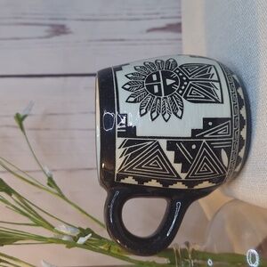 Native American Acoma Mug Pottery Signed E. Garcia Jr '04 Geometric Anasazi RARE